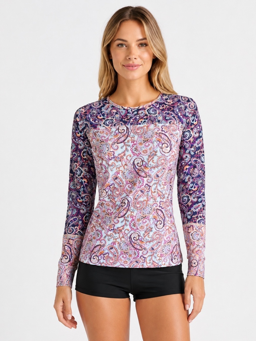 LANDSEND Women's SunShade UPF 50 Long Sleeve Relaxed Rash Guard Swim Tee